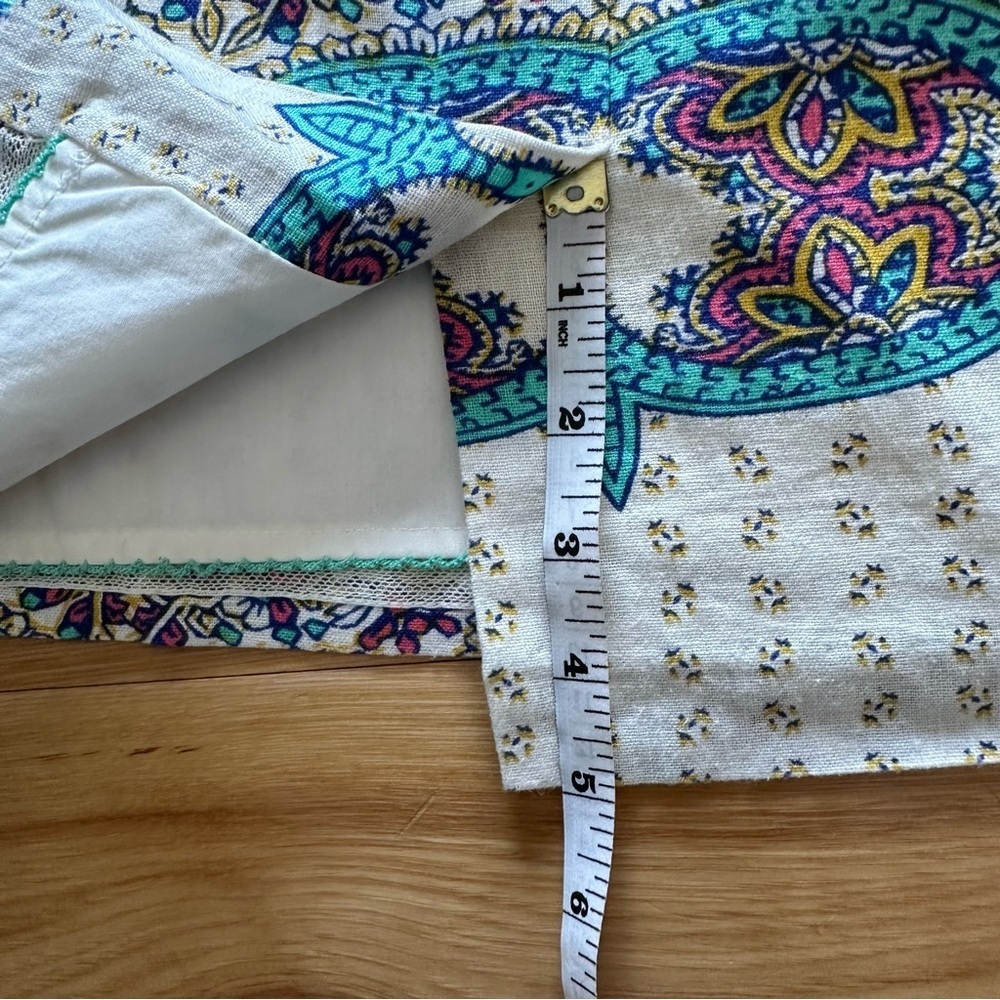 Maeve Turquoise Blue Pink Ivory Floral Print Skirt 2 Anthropologie Linen Blend - Picture 12 of 14